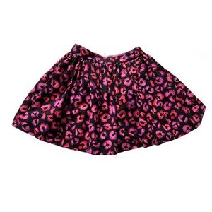 Kate Spade Black Pink & Red Leopard Style Print A Line Full Skirt Womens Size 4
